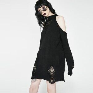 Killstar off shoulder black distressed dress